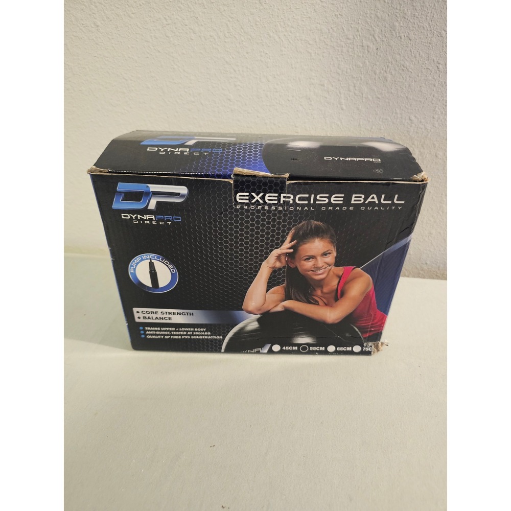 DynaPro 55cm Exercise Ball Black Professional Grade With Pump